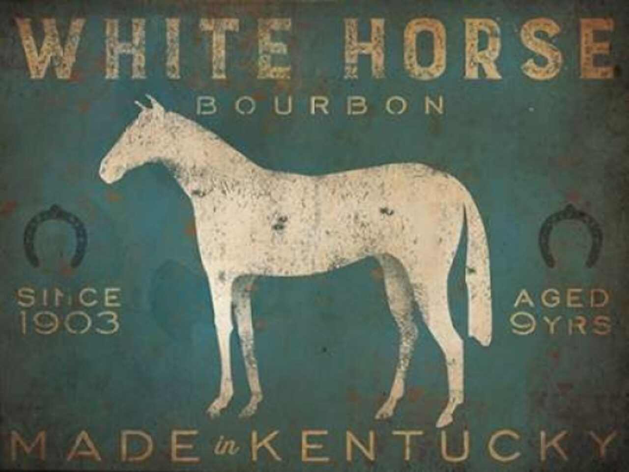 White Horse with Words Blue Poster Print by Ryan Fowler - Item # VARPDX22903
